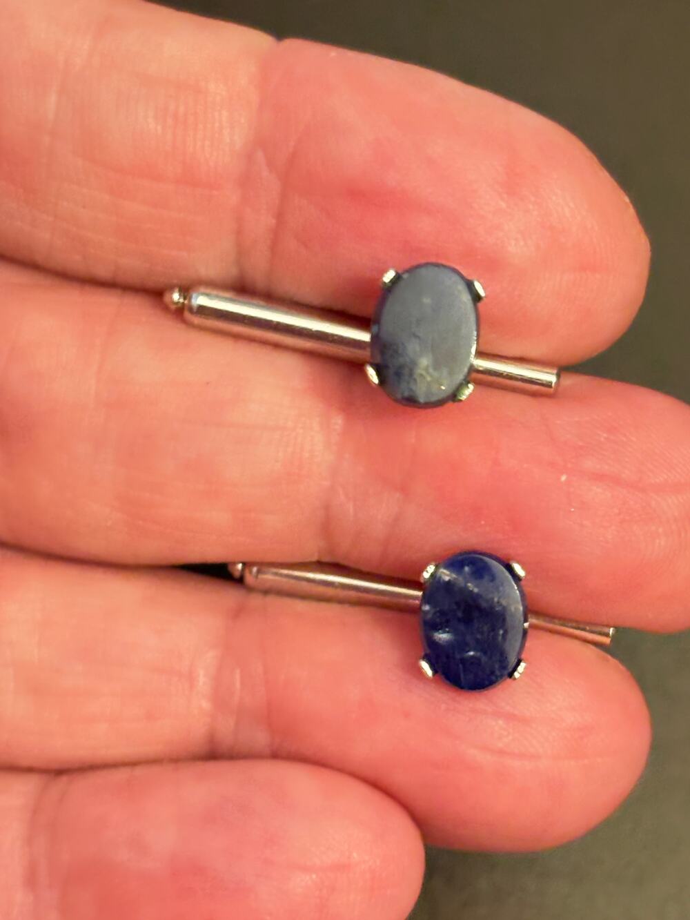 Vintage Sodalite Tuxedo Shirt Studs Pair Silver Tone